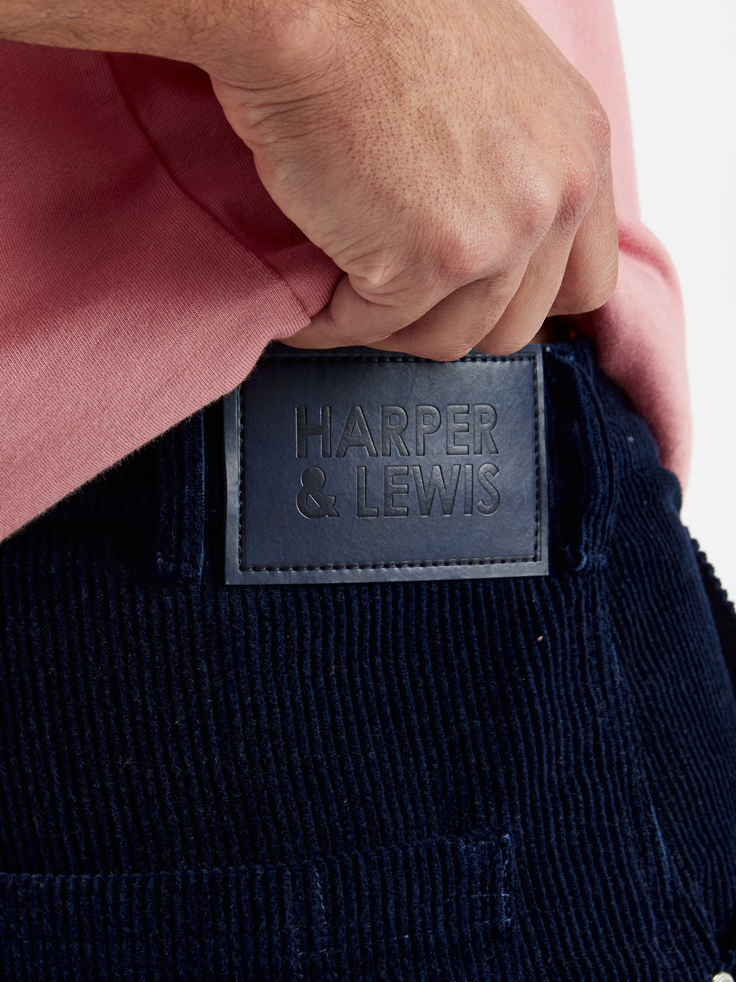 Details of the Navy Jacron branded with our Harper & Lewis Logo. 