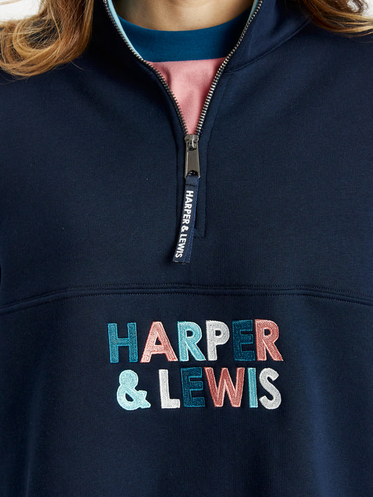 Harper & Lewis embroidery on the chest in Teal, Dusty Pink, Cream and Steel Blue.