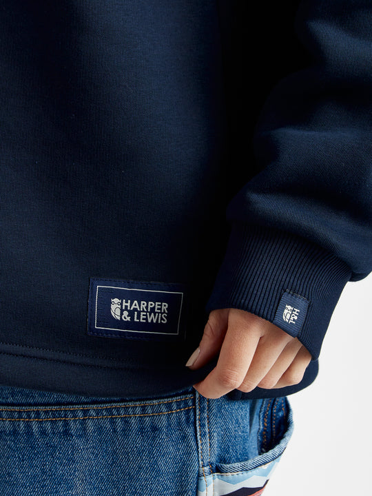 Branded tab details on the hem and the cuff of this Navy sweatshirt.