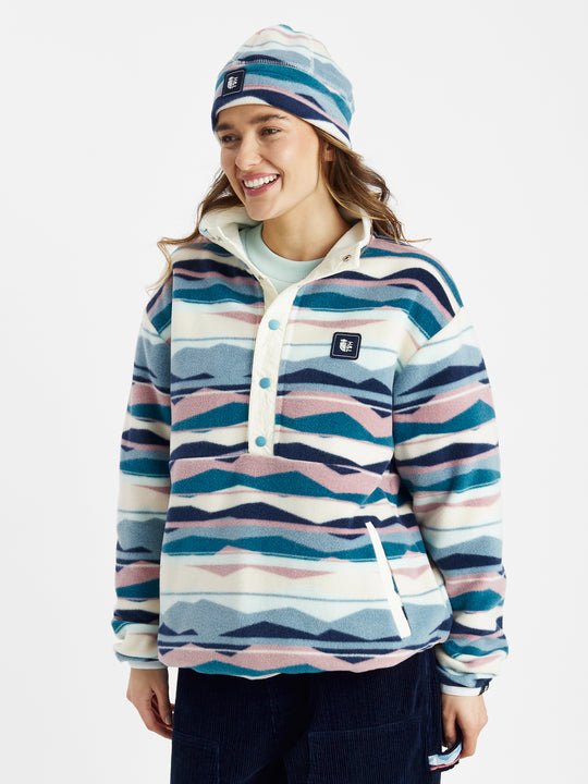 Oversized Retro Patterned Fleece with two side pockets, a drawcord hem and an all over print.