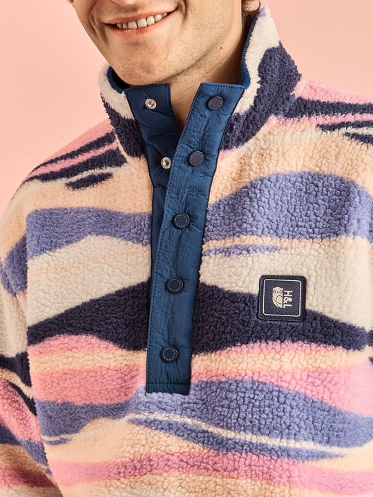 Charlie Retro Patroon Popper Neck Sherpa Fleece