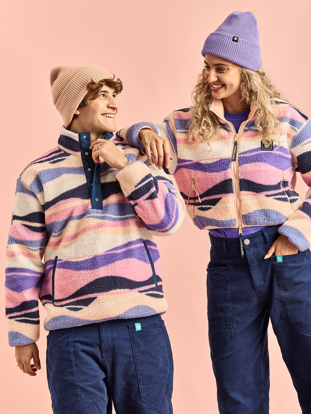 Charlie Retro Patroon Popper Neck Sherpa Fleece