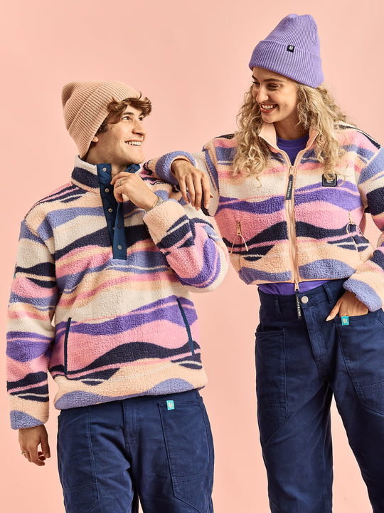 Charlie Retro Patroon Popper Neck Sherpa Fleece