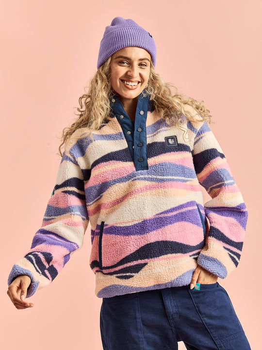 Charlie Retro Patroon Popper Neck Sherpa Fleece