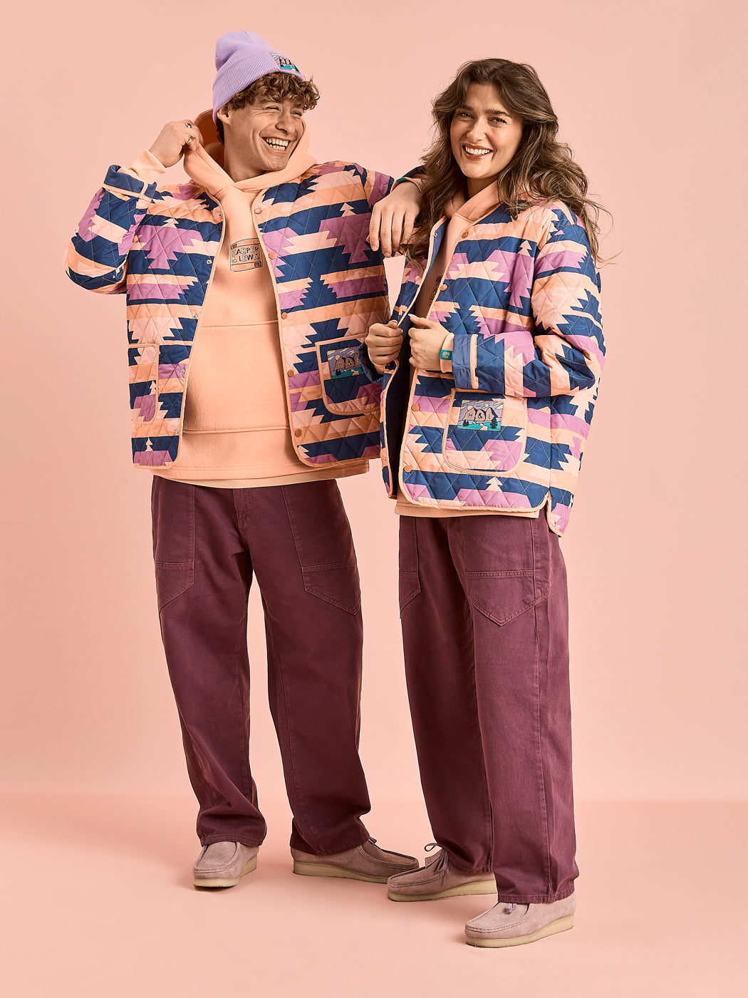 Both Models wearing the oversized lightweight jacket