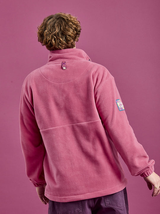 Back shot of the fleece jacket, showcasing the new branded patch on the back neck.