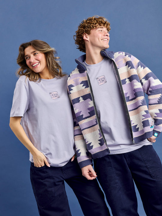 Both Models wearing the Atlas T-shirt styled with the Wynn Cardigan
