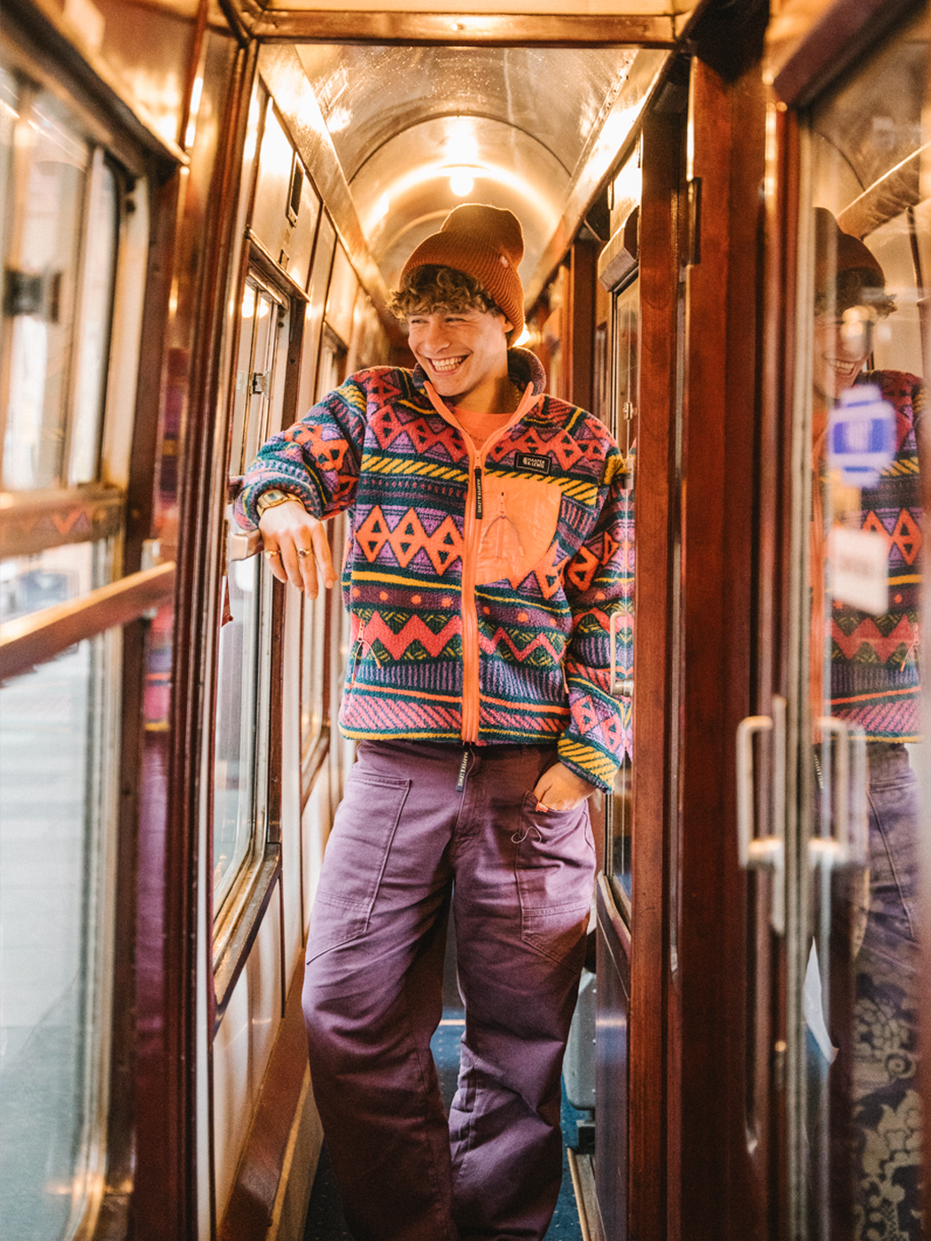 Finn Retro Pattern Full Zip Sherpa Fleece