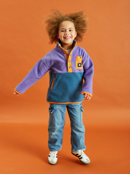 Kids Aries Popper Neck Fleece Petrol & Deep Purple