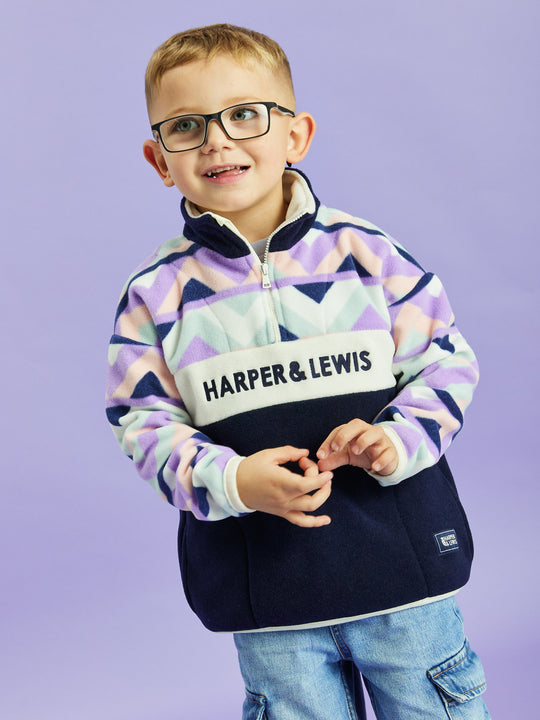 Kids Polar Retro Pattern 1/4 Zip Fleece