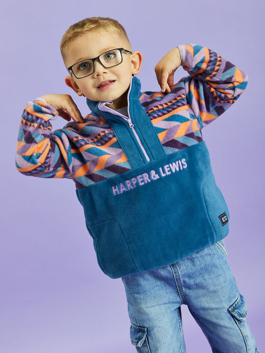 Kids Sloan Retro Pattern 1/4 Zip Fleece