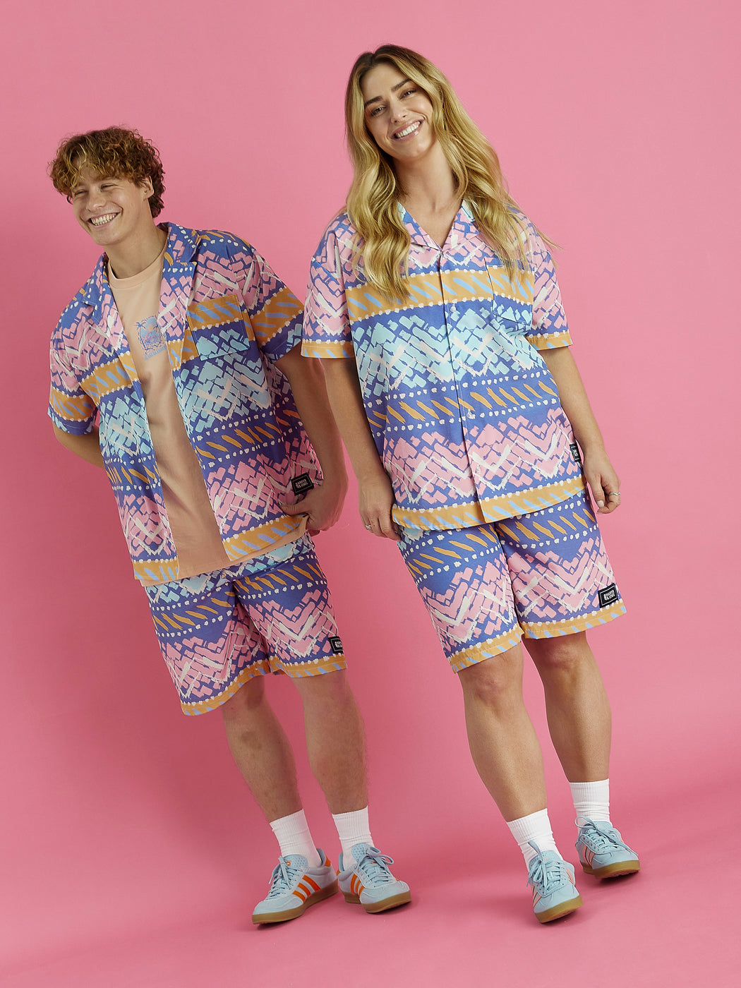 Both models wearing the co-ord set that the Cove shorts are apart of set. These are a unisex pair of shorts. 