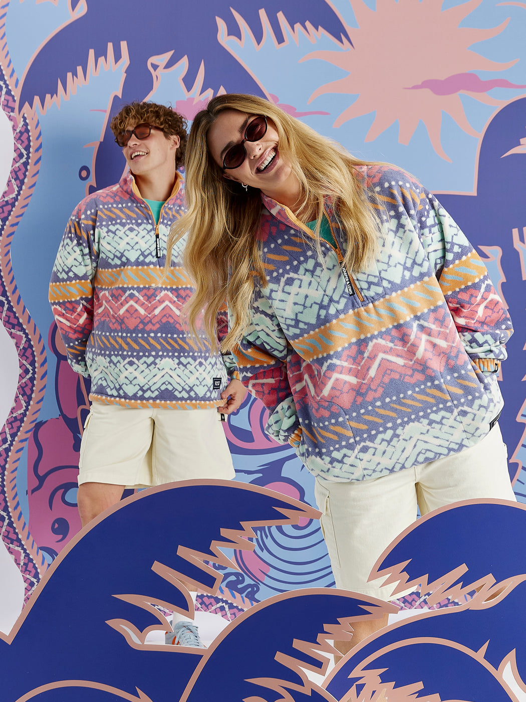 Raver Retro Pattern 1/4 Zip Fleece