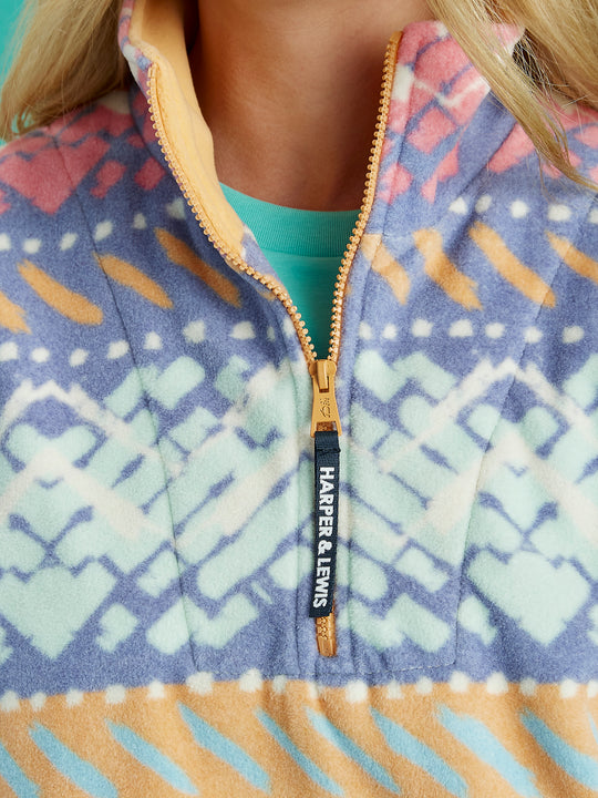 Raver Retro Pattern 1/4 Zip Fleece