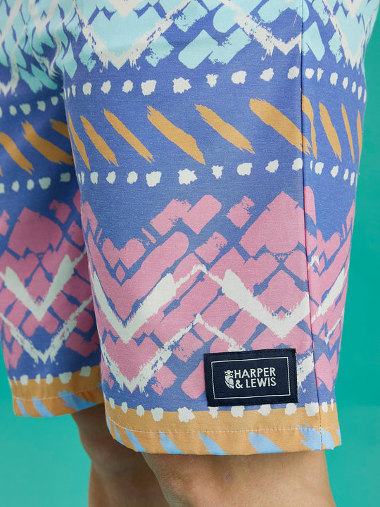The Cove shorts feature a navy woven Harper & Lewis branded badge on the left leg.