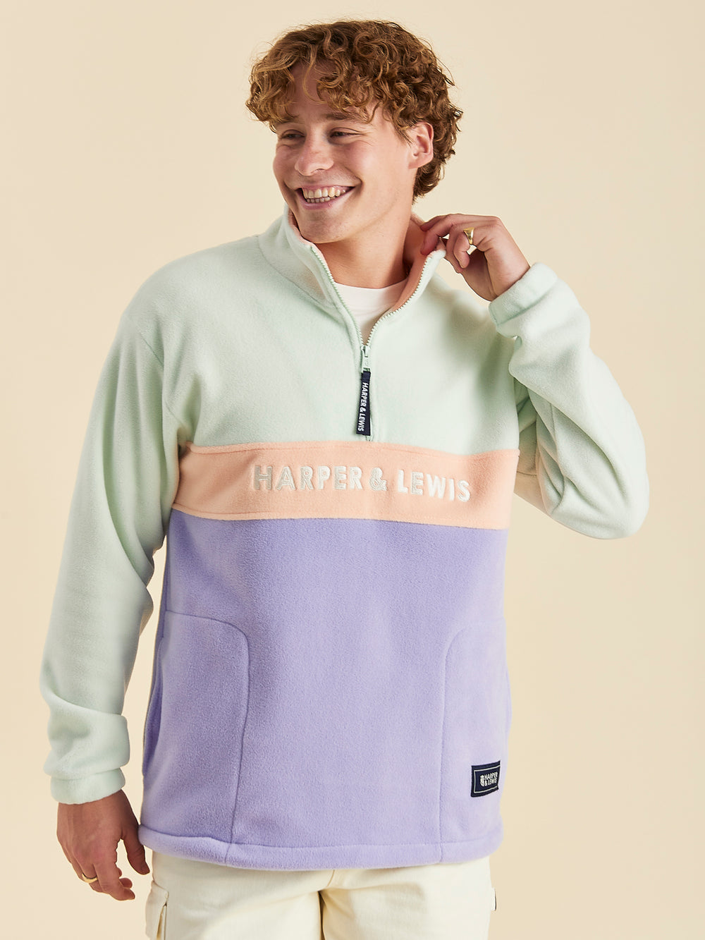 Harper & Lewis Mellow 1/4 Zip Fleece, features a Colour Block design.