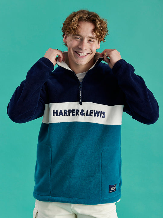 Harper & Lewis Mellow 1/4 Zip Fleece, features a Colour Block design.