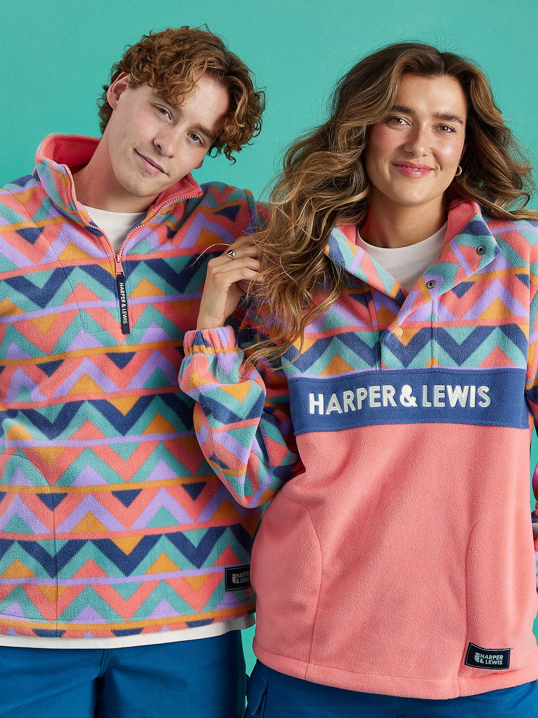 Polar Retro Pattern Popper Neck Fleece Aztec & Coral