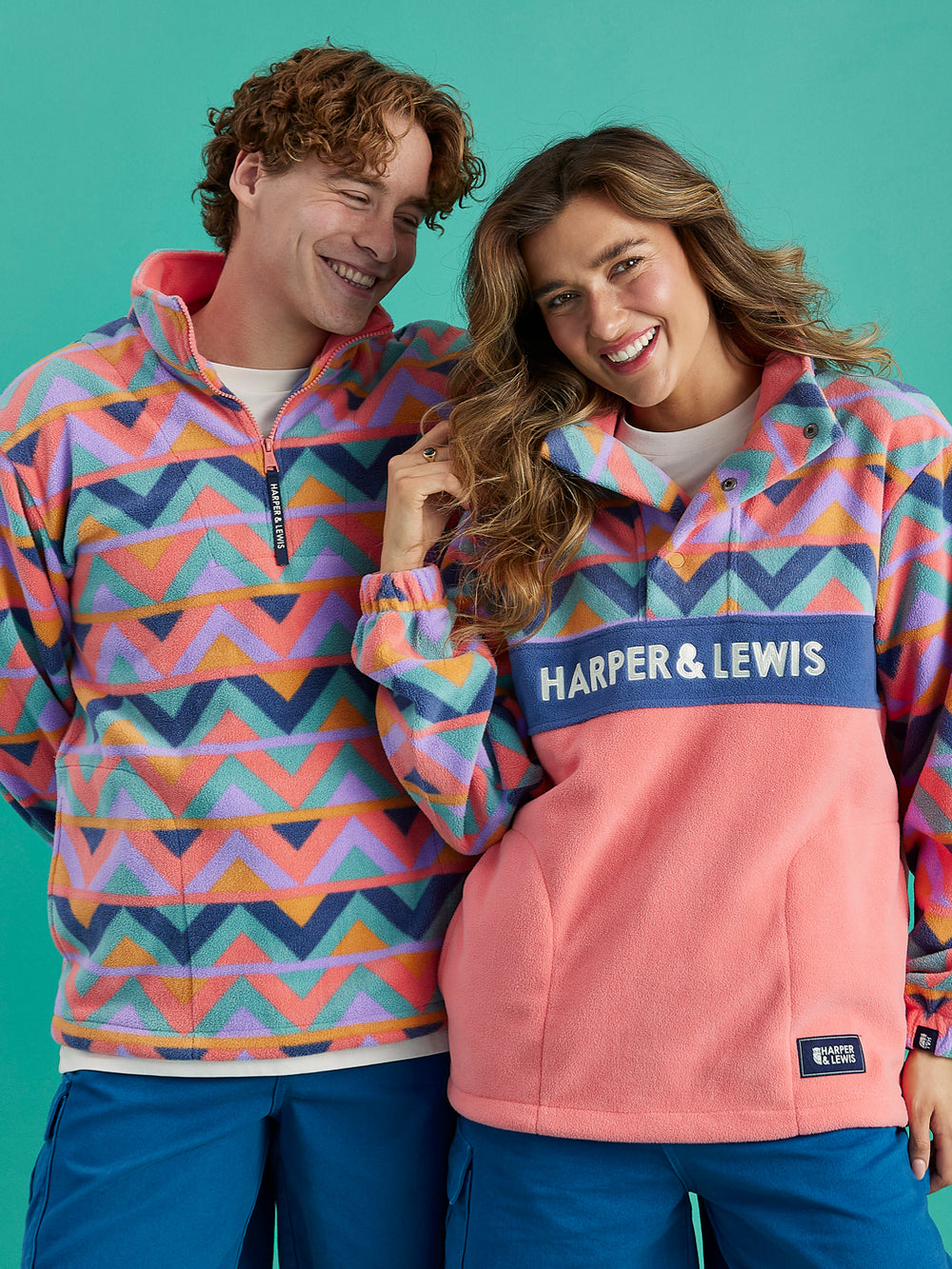 Polar Retro Pattern Popper Neck Fleece Aztec & Coral