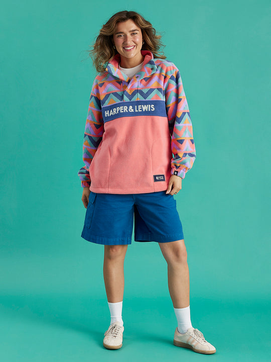 Polar Retro Pattern Popper Neck Fleece Aztec & Coral