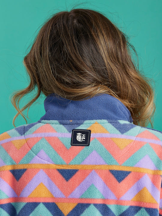 Polar Retro Pattern Popper Neck Fleece Aztec & Coral