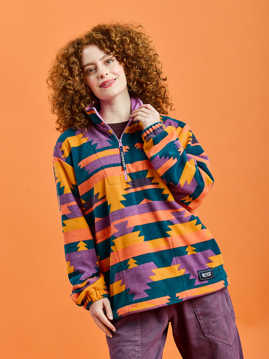Raver Retro Pattern 1/4 Zip Fleece