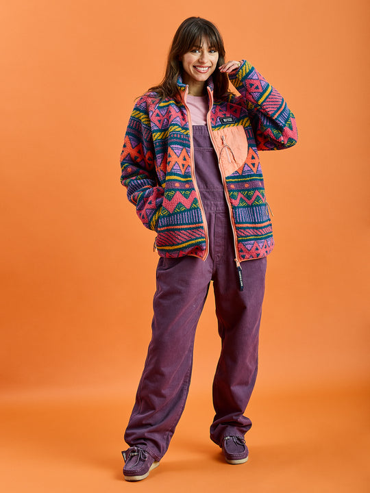 Finn Retro Pattern Full Zip Sherpa Fleece