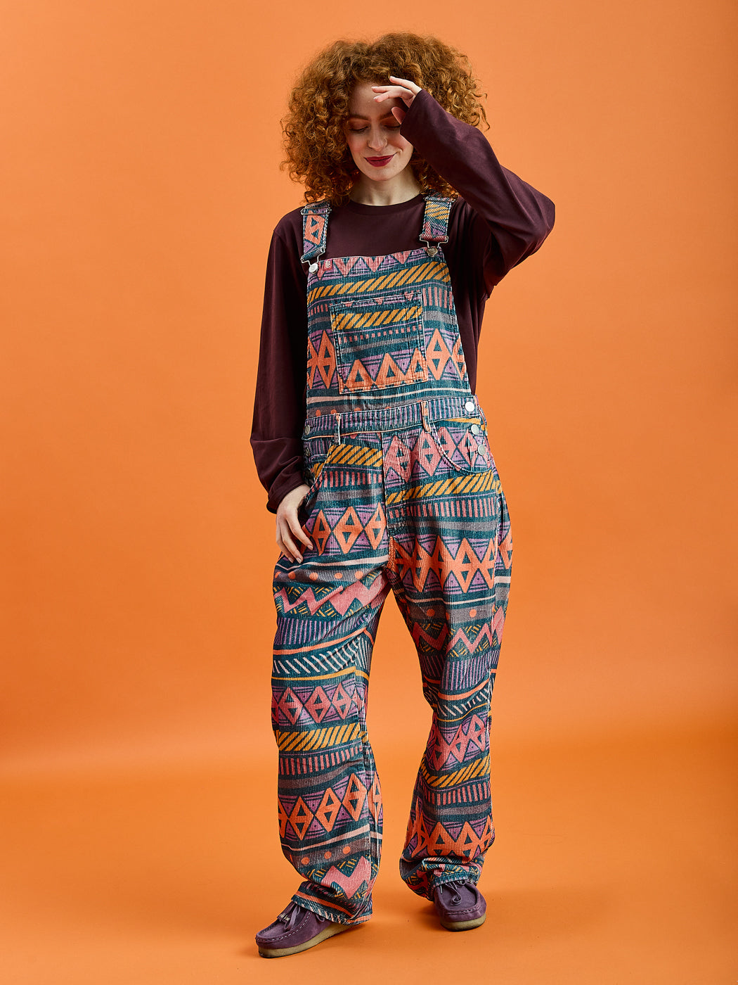 Lois Retro Pattern Corduroy Dungarees