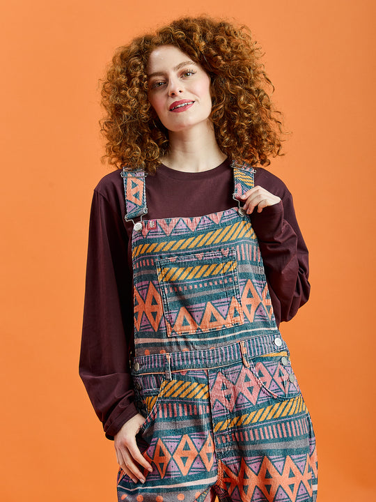 Lois Retro Pattern Corduroy Dungarees