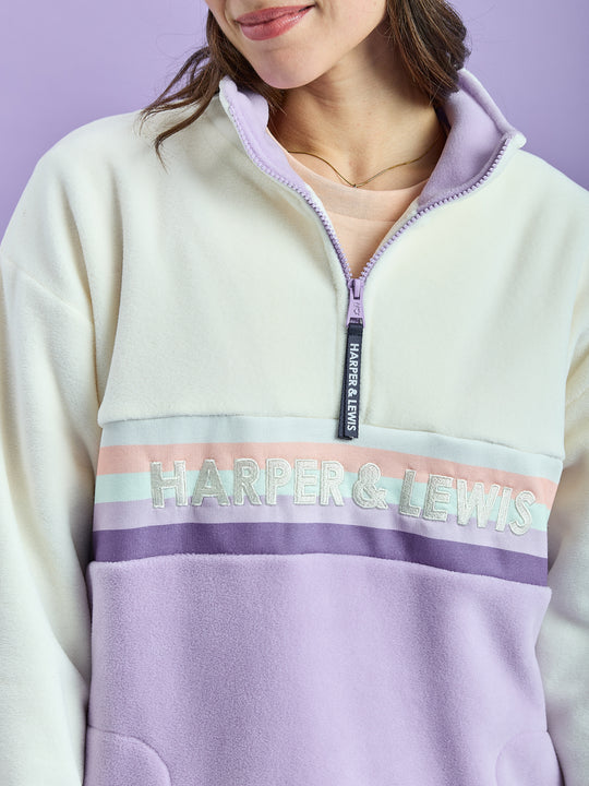 One Eighty Fleece met 1/4 rits, crème en oudroze