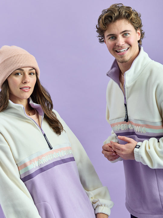 One Eighty Fleece met 1/4 rits, crème en oudroze