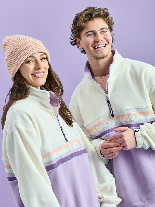 One Eighty Fleece met 1/4 rits, crème en oudroze