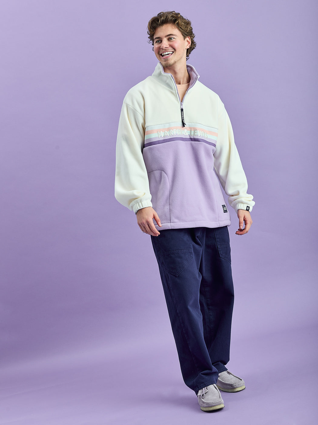 One Eighty Fleece met 1/4 rits, crème en oudroze