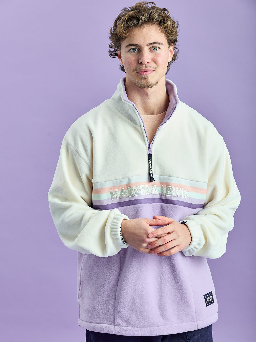 One Eighty Fleece met 1/4 rits, crème en oudroze