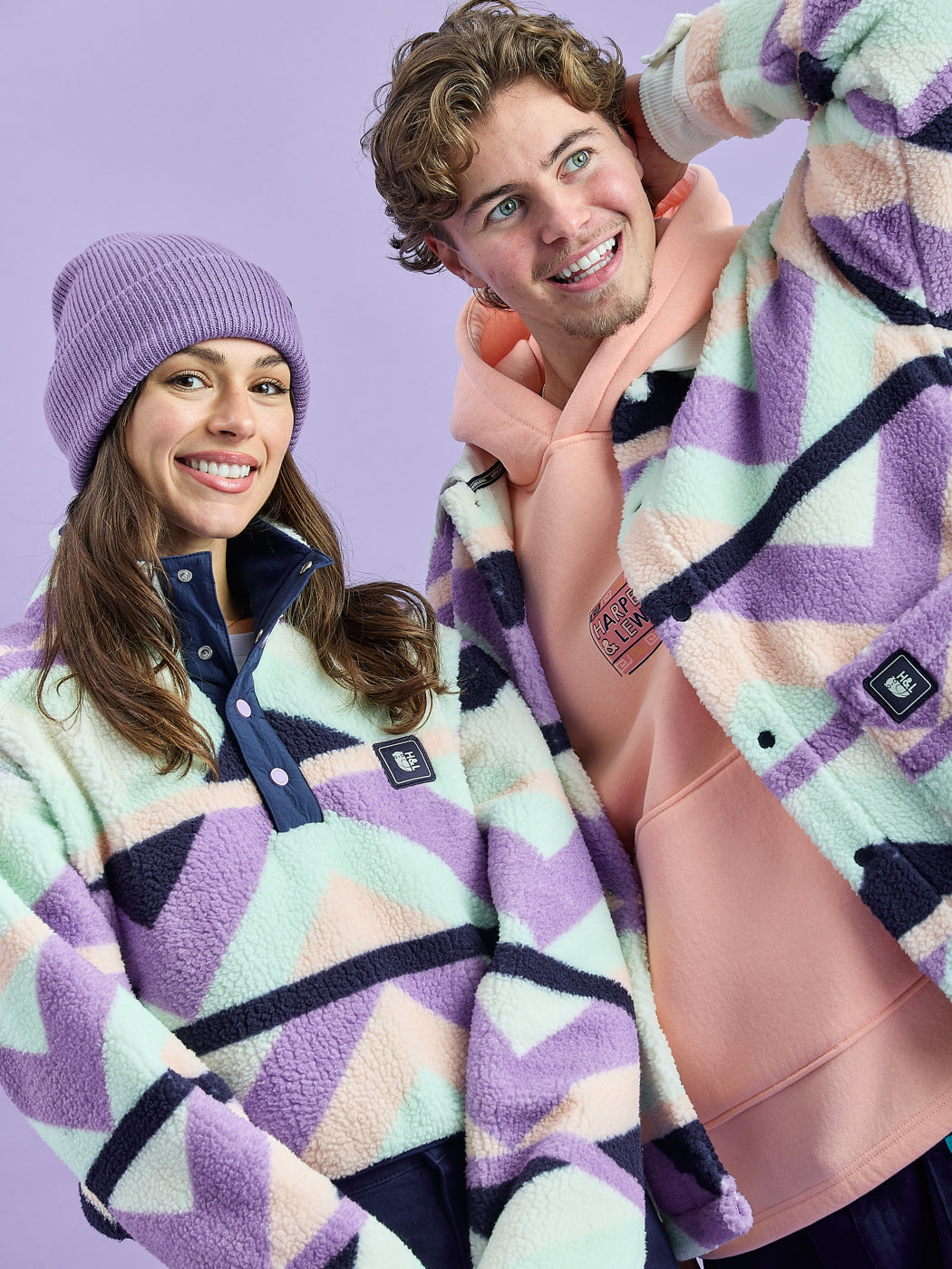 Charlie Retro Patroon Popper Neck Sherpa Fleece