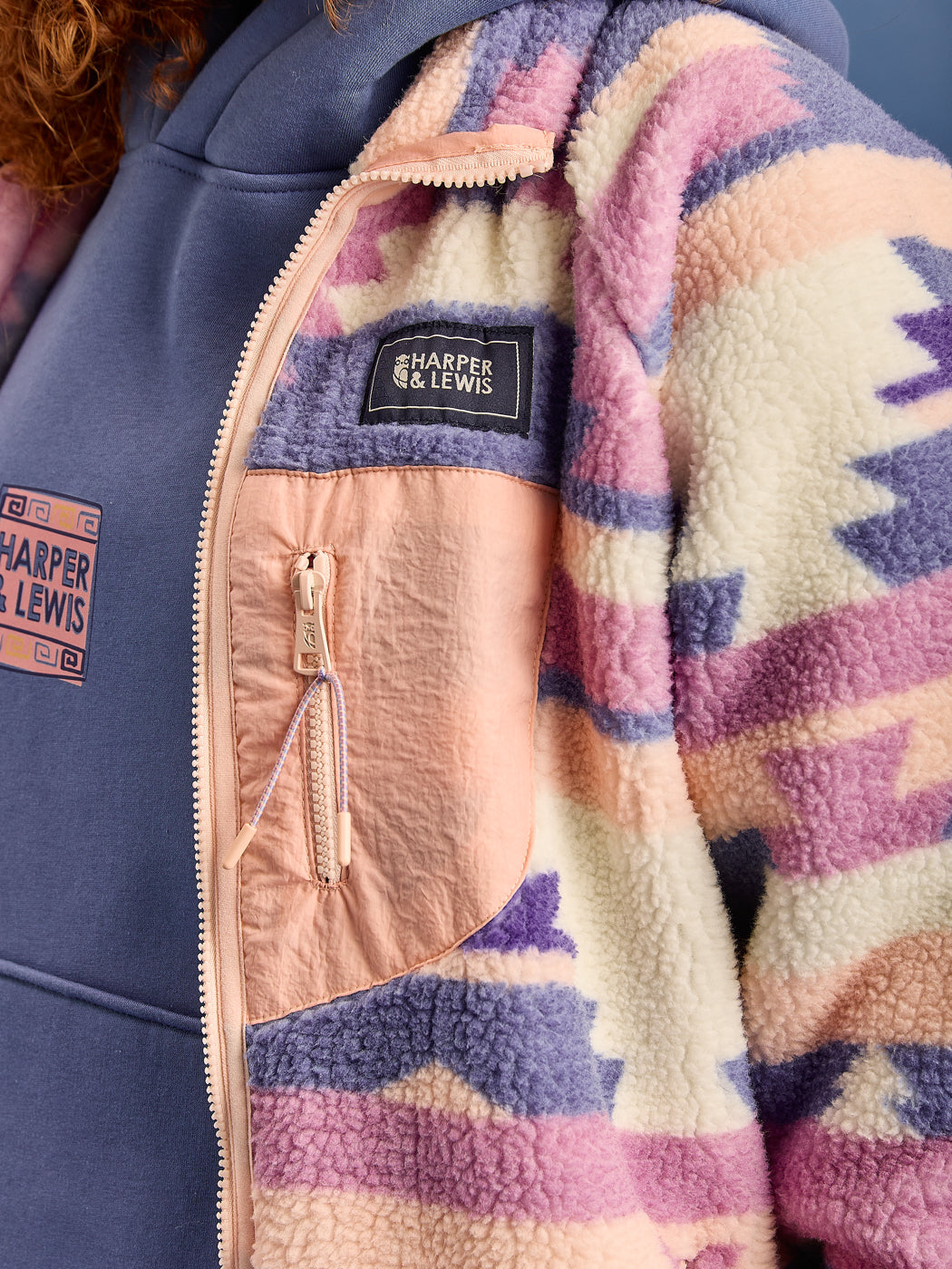 Finn Retro Pattern Full Zip Sherpa Fleece