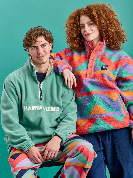 Charlie Retro Patroon Popper Neck Sherpa Fleece