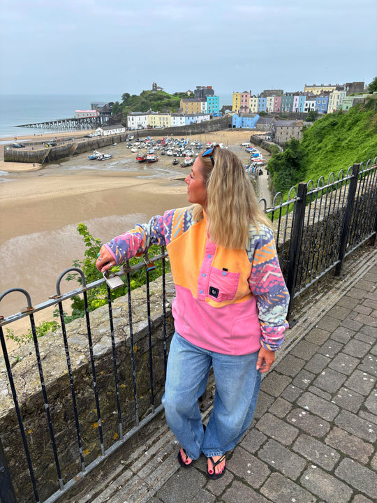 Sutton Retro Pattern Popper Neck Fleece
