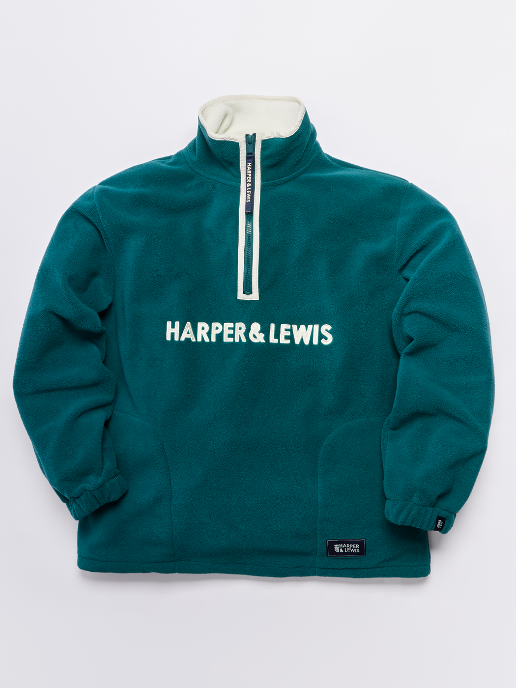 Men's fleece jacket in Dark Green colour and a contrasting Cream inside collar.
